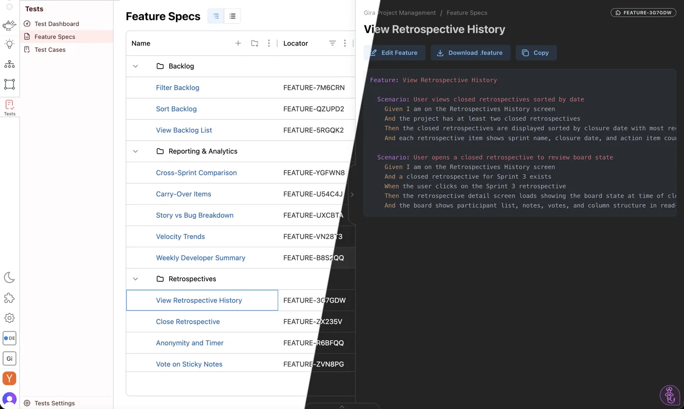 AppGenie feature specs in dark and light mode