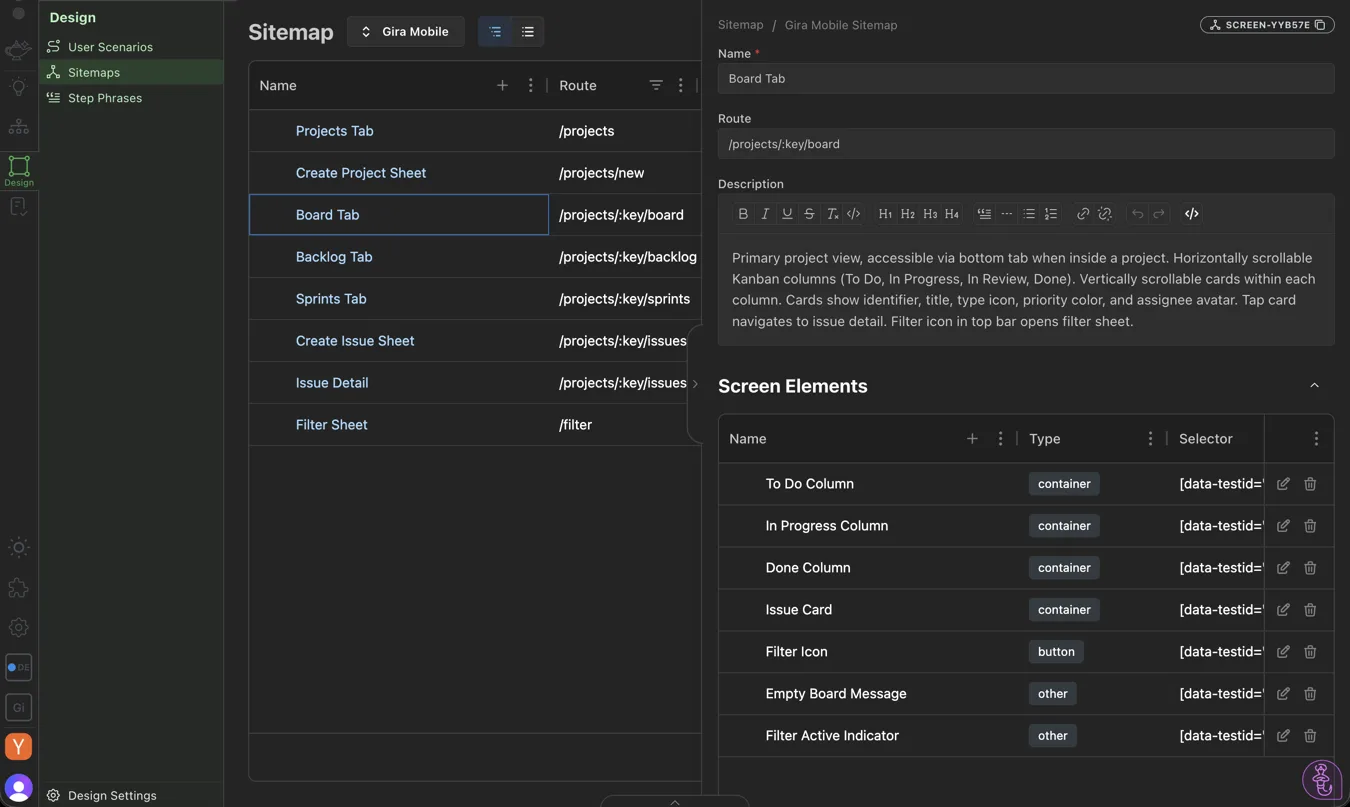 AppGenie structured product model — the features and scenarios Claude Code reads through MCP