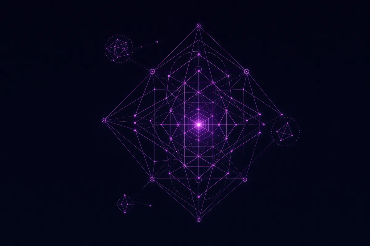 Scattered, disconnected requirement cards on the left resolving into a single unified product-model lattice on the right